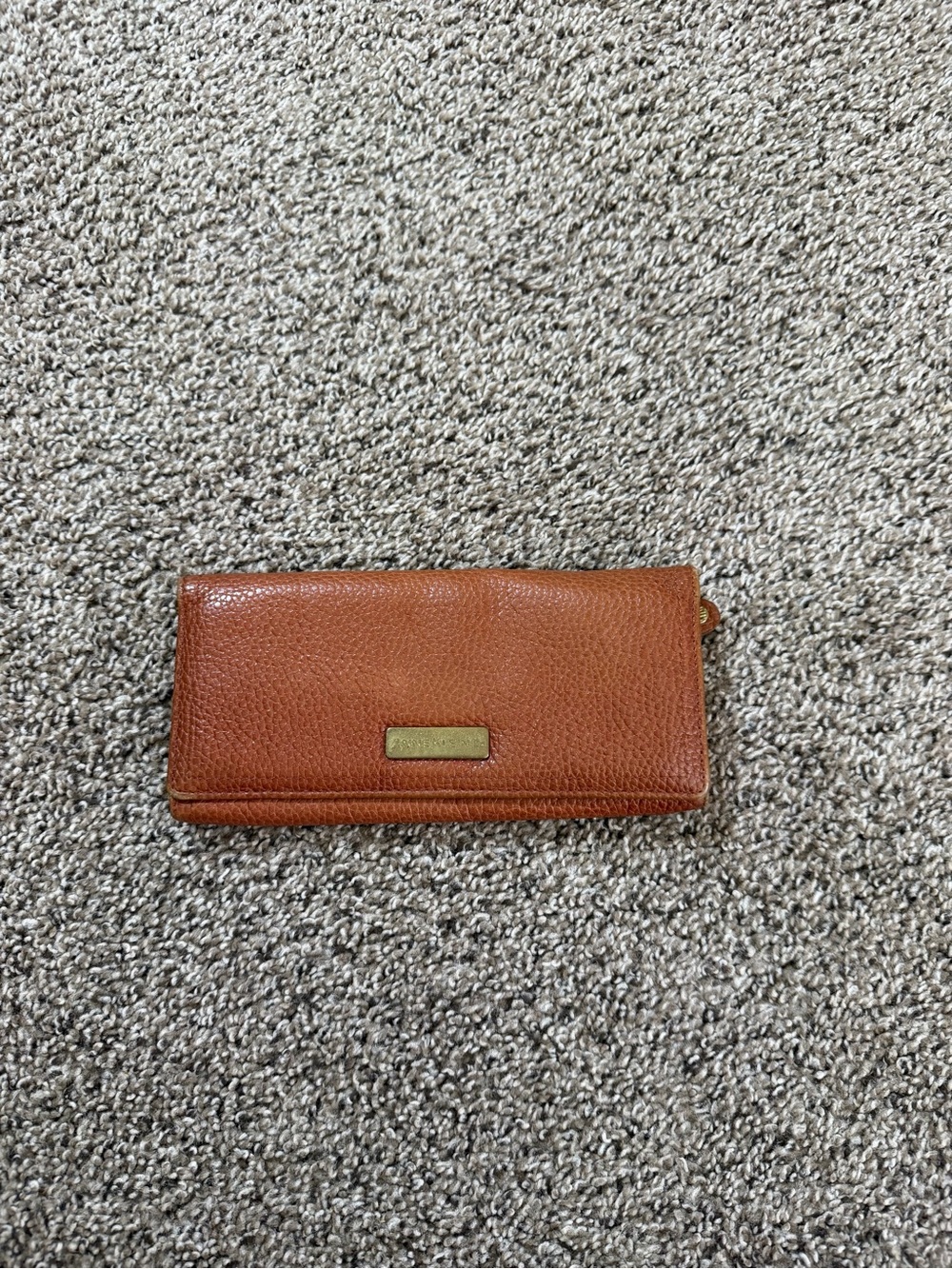 Anne Klein Tan Pebbled Leather Wallet with Gold Plate